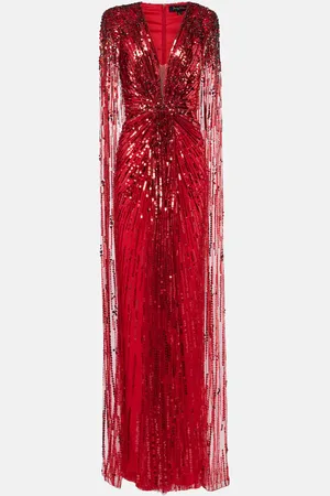 Jenny Packham Abito lungo Gold Rush con pailettes