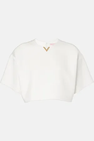 VALENTINO Top cropped VGold in gabardine di cotone