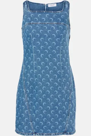 Marine Serre Abito corto All Over Moon in denim