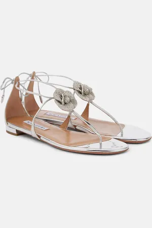 Aquazzura Sandali Crystal Orchid in pelle metallizzata