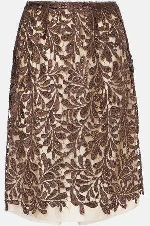 JACQUES WEI Gonna midi in pizzo floreale