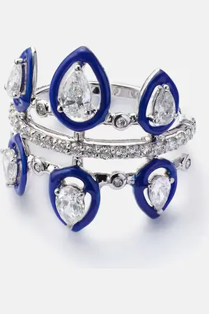 Kamyen Anello per mignolo Tulip in oro bianco 18kt con diamanti e smalto