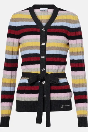 Ganni Cardigan in misto lana a trecce a righe