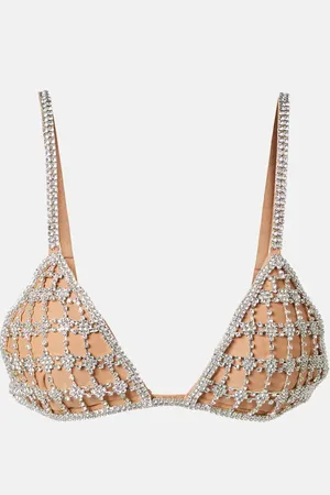 Self-Portrait Top in mesh con cristalli