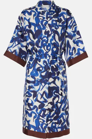 DRIES VAN NOTEN Abito chemisier in raso di seta stampato