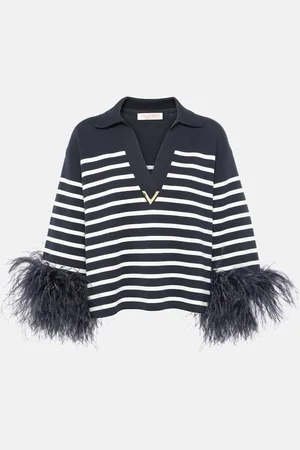 VALENTINO Pullover VGold in cotone con piume