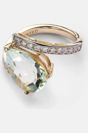 Mateo Anello Slanted in 14kt con ametista e diamanti