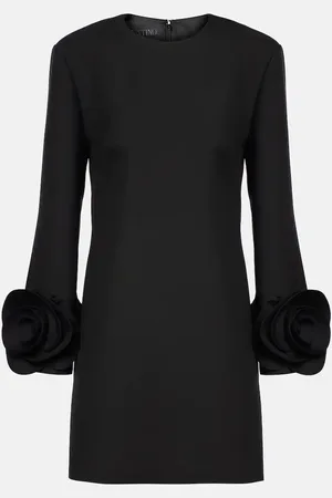VALENTINO Abito corto in Crepe Couture con applicazione floreale