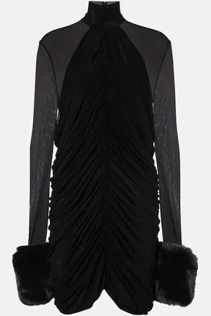 MAGDA BUTRYM Abito corto in mesh con pelliccia sintetica