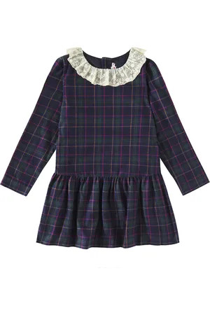 BONPOINT Abito Mariela in tartan con pizzo