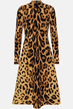 Oscar de la Renta Abito midi Jaguar in jacquard con stampa
