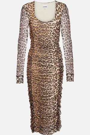 Ganni Abito midi in mesh con stampa