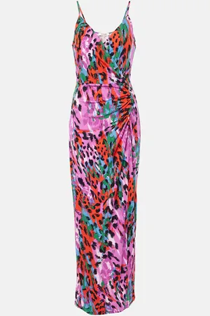 Diane von Furstenberg Abito lungo Saavya con stampa leopardata