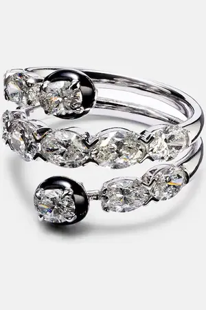 Kamyen Anello in oro bianco 18kt e smalto con diamanti