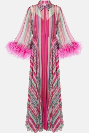 VALENTINO Abito lungo in seta chiffon con piume