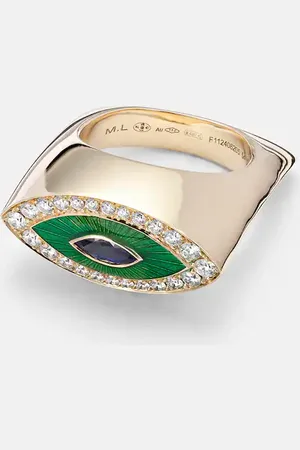 Marie Lichtenberg Anello Evil Eye in 18kt con diamanti e zaffiri