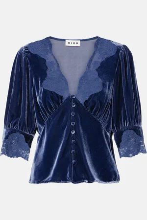 RIXO London Top Amanda in velluto con pizzo