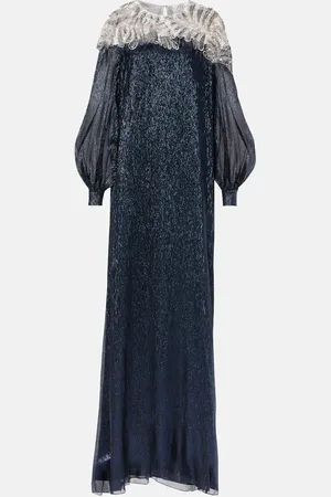 Oscar de la Renta Caftano in mousseline con cristalli