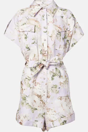ZIMMERMANN Jumpsuit corta Acacia in lino con stampa