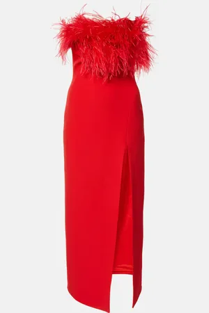 DAVID KOMA Abito midi con piume