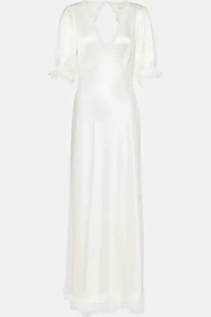 RIXO London Abito lungo Annabella in raso con pizzo
