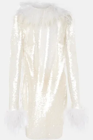 Ilkyaz Ozel Abito corto con paillettes e piume