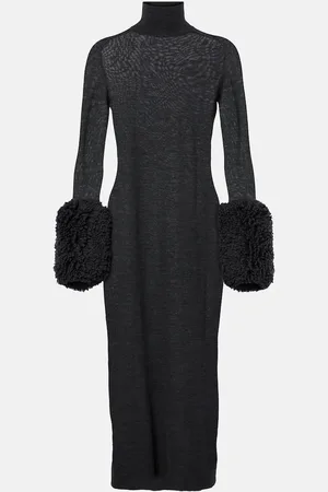 Alaïa Alaïa Abito midi in lana vergine con pelliccia sintetica