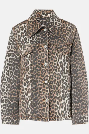 Ganni Giacca di jeans con stampa leopardata