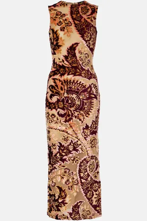 Etro Abito midi in velluto e tulle jacquard