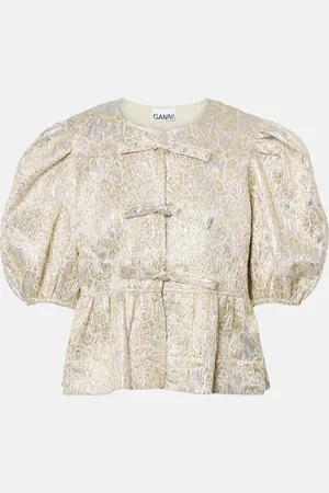 Ganni Top in broccato con maniche a sbuffo