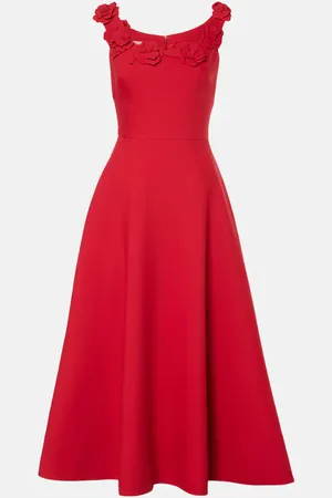 VALENTINO Abito midi in Crepe Couture con applicazioni