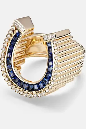 Marie Lichtenberg Anello Horseshoe in 18kt con diamanti e zaffiro