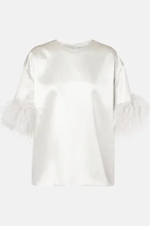 VALENTINO Top in raso di seta con piume