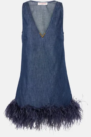 VALENTINO Abito corto di jeans con piume