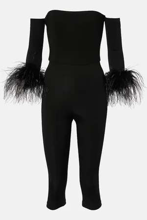 Ilkyaz Ozel Jumpsuit con scollo bardot e piume
