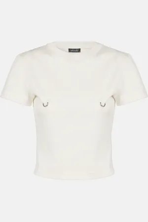 MUGLER Top cropped in jersey di cotone