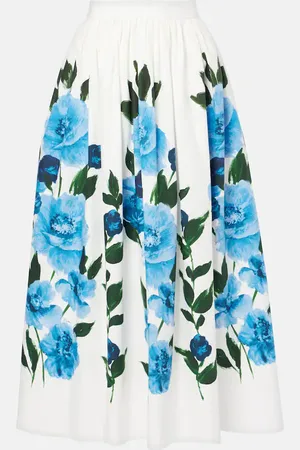 Erdem Gonna midi in cotone con stampa floreale