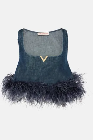 VALENTINO Top VGold di jeans con piume