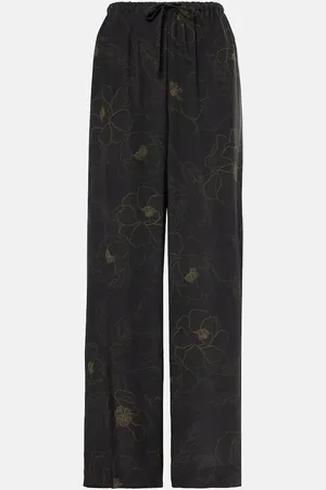 DRIES VAN NOTEN Pantaloni regular in seta con stampa
