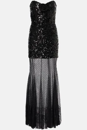 Rebecca Vallance Abito lungo Diana con paillettes in mesh