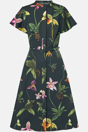 Oscar de la Renta Abito midi in misto cotone con stampa