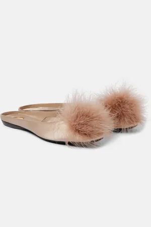 Saint Laurent Mules Lido in raso con pompon