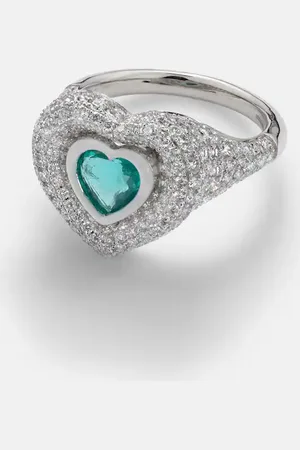 Kamyen Anello Manaal 2.0 Heart Pinky in oro bianco con tanzanite e diamanti