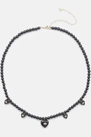 Sydney Evan Collana Carved Heart in oro 14kt con diamanti e onice