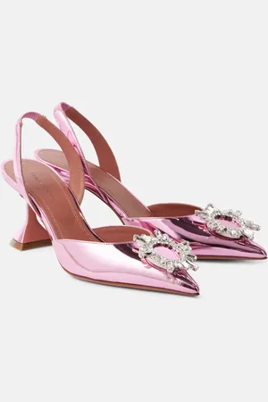 Amina Muaddi Pumps slingback Begum Sling 70 in pelle metallizzata con cristalli