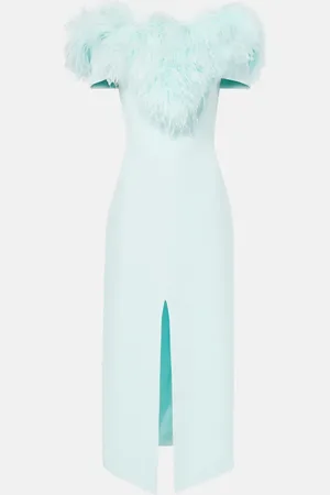 DAVID KOMA Abito midi con scollo bardot e piume