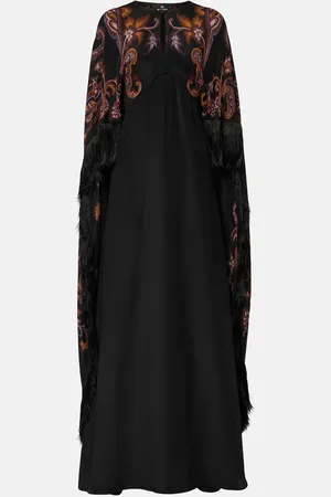 Etro Abito lungo in seta paisley con frange