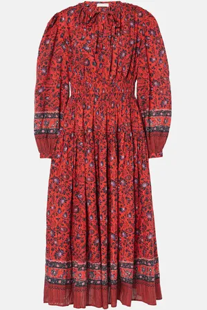 ULLA JOHNSON Abito midi Mona in misto cotone