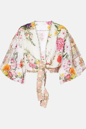 Camilla Top cropped in lino con stampa