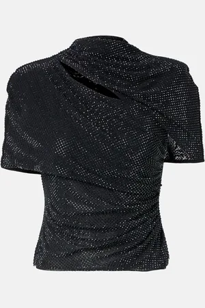 Self-Portrait Top in mesh con cristalli
